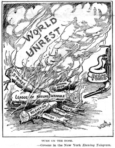 nations league political cartoon cartoons 1919 turn hose versailles history united scare unrest treaty science war 1920s social result knew